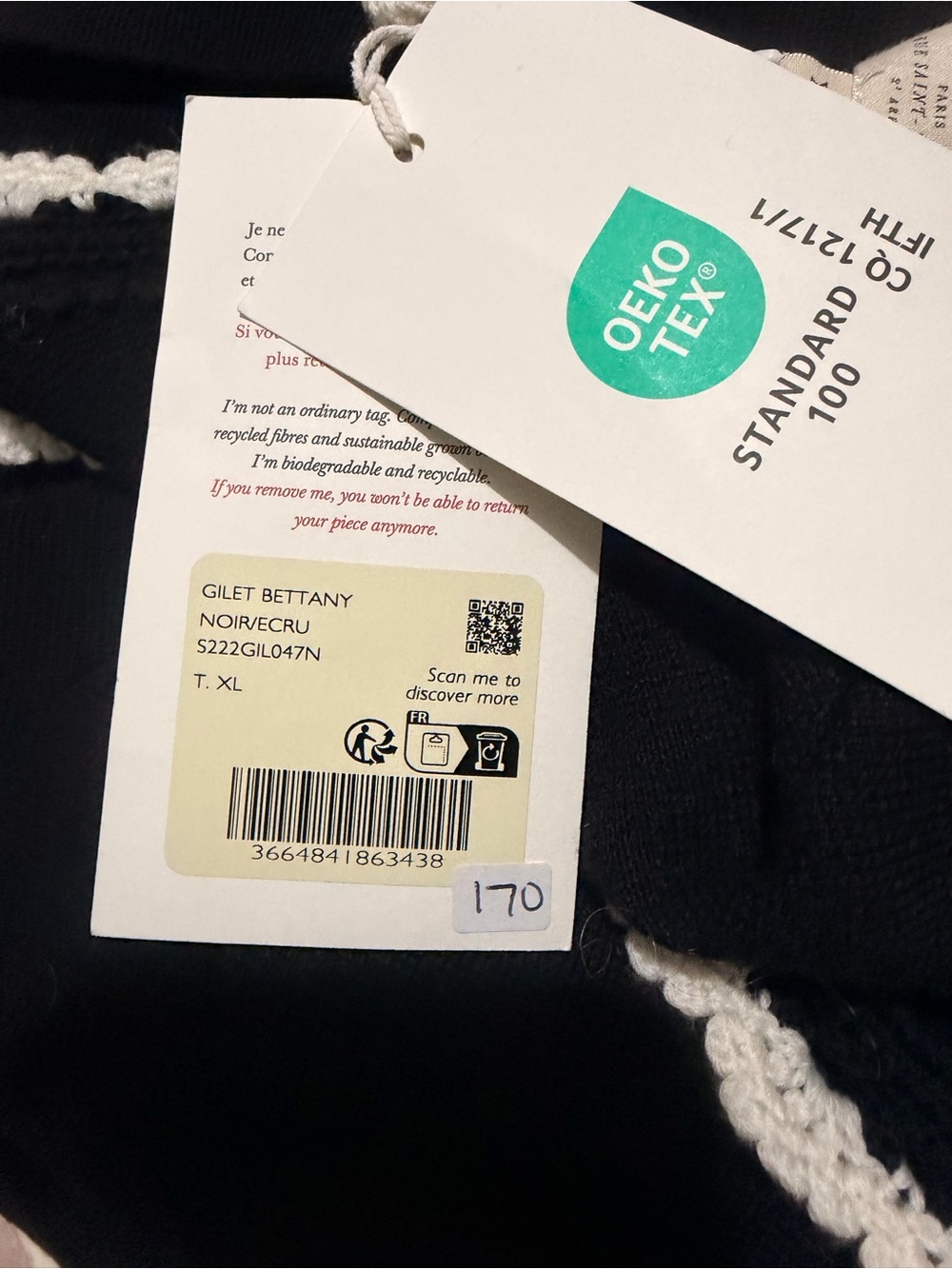 Sézane Black Cardigan with White Trim - Picture 5 of 7